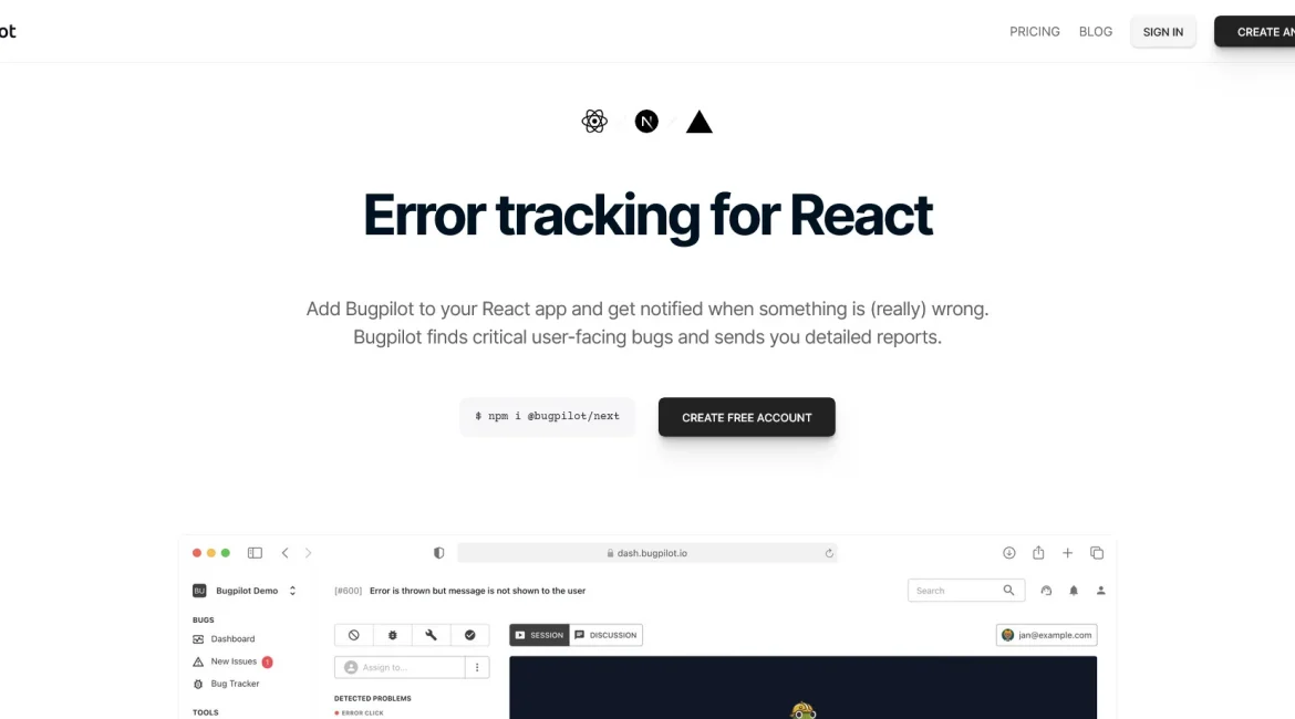 AI工具与服务推荐 - Bugpilot - React应用错误监控平台 - 特色图片
