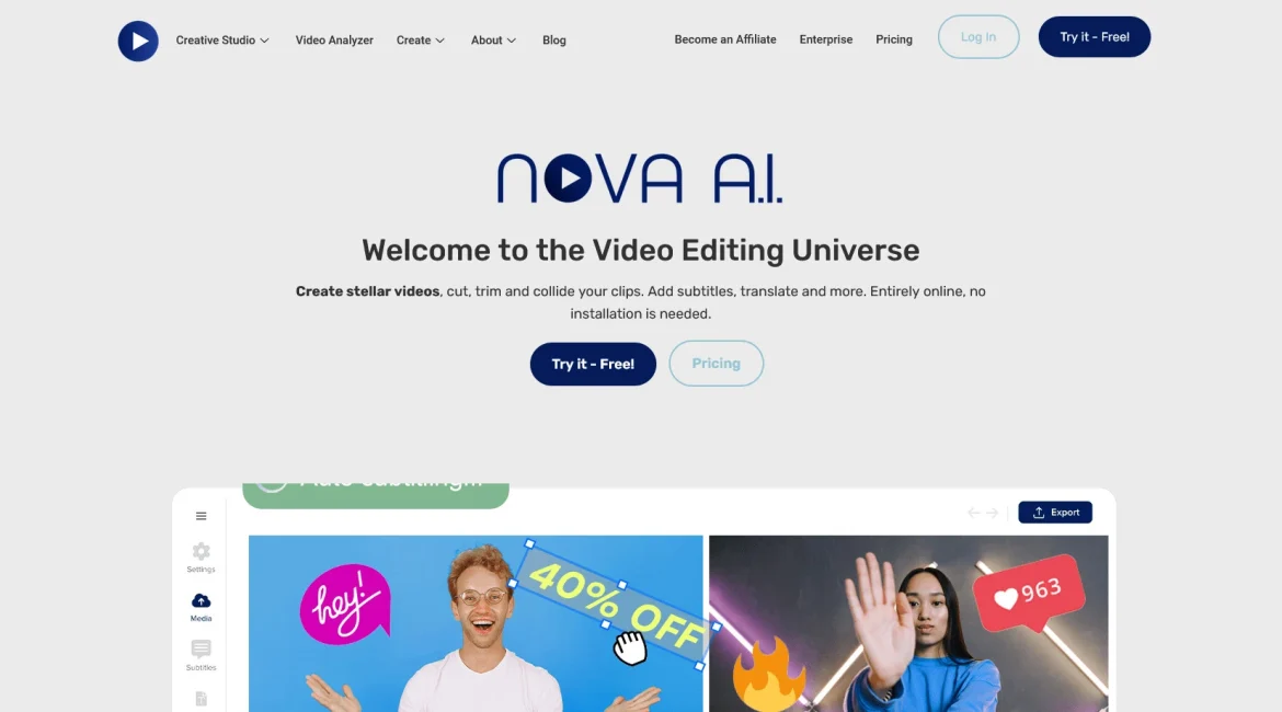 AI工具与服务推荐 - Nova A.I. - 在线视频编辑解决方案 - 特色图片