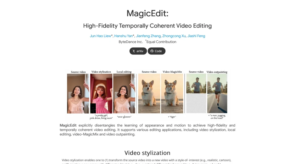 AI工具与服务推荐 - MagicEdit - AI视频编辑工具 - 特色图片