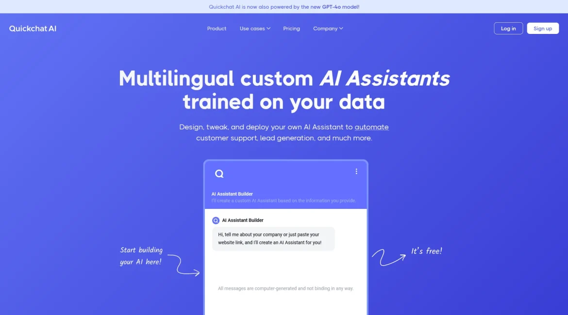 AI工具与服务推荐 - Quickchat AI - AI助手创建与部署平台 - 特色图片
