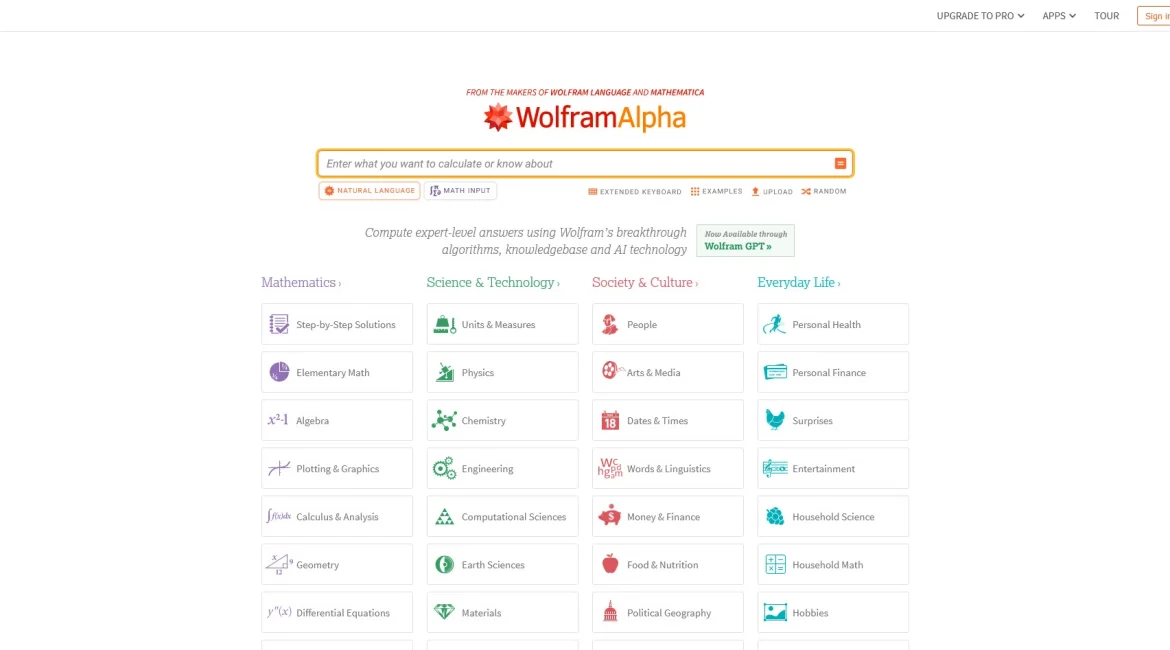 AI工具与服务推荐 - Wolfram|Alpha - 计算知识引擎 - 特色图片