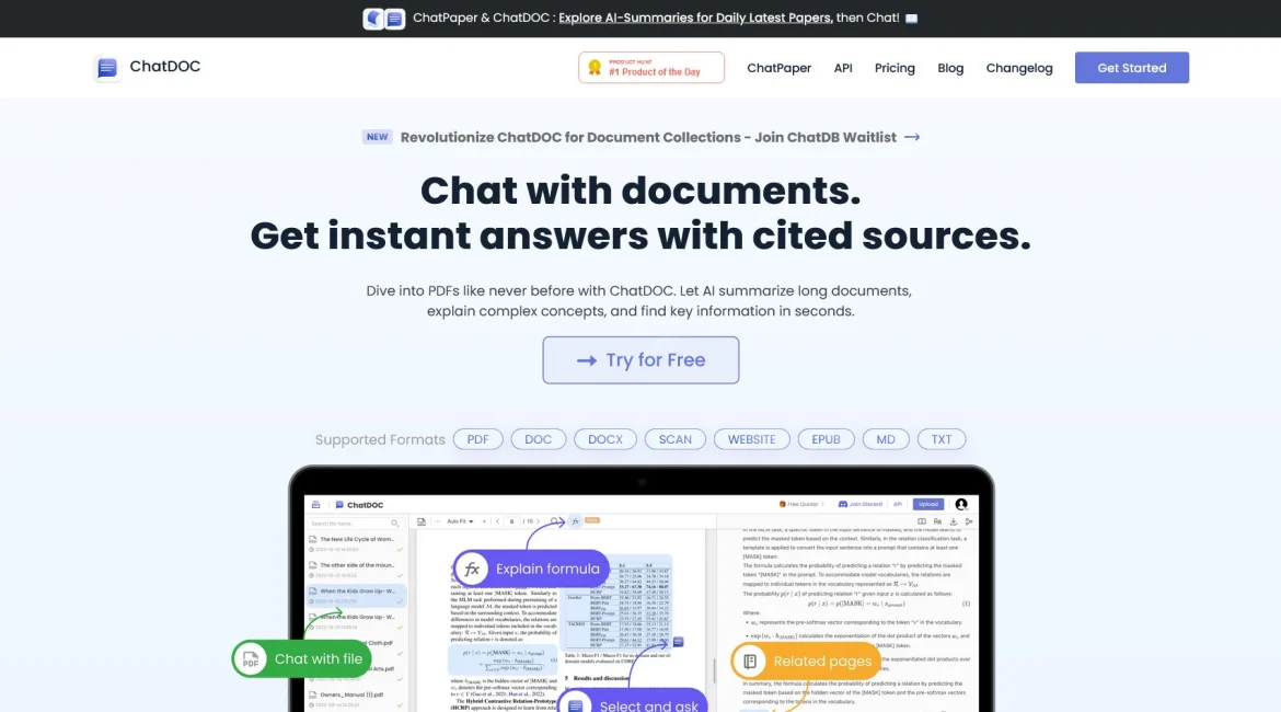 AI工具与服务推荐 - ChatDOC - 文档AI聊天工具 - 特色图片