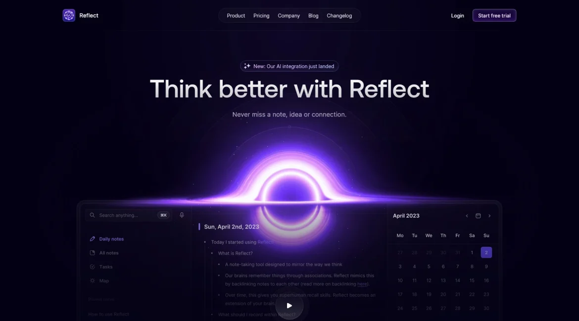 AI工具与服务推荐 - Reflect - AI笔记应用 - 特色图片