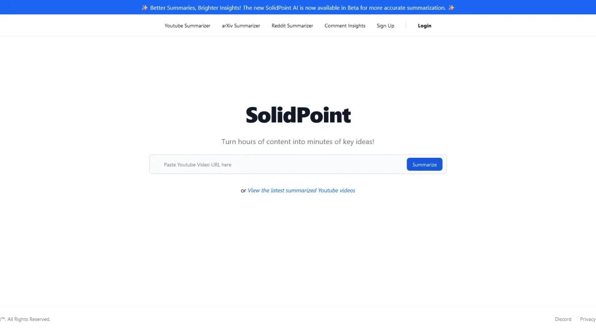 AI工具与服务推荐 - SolidPoint - YouTube视频摘要工具 - 特色图片