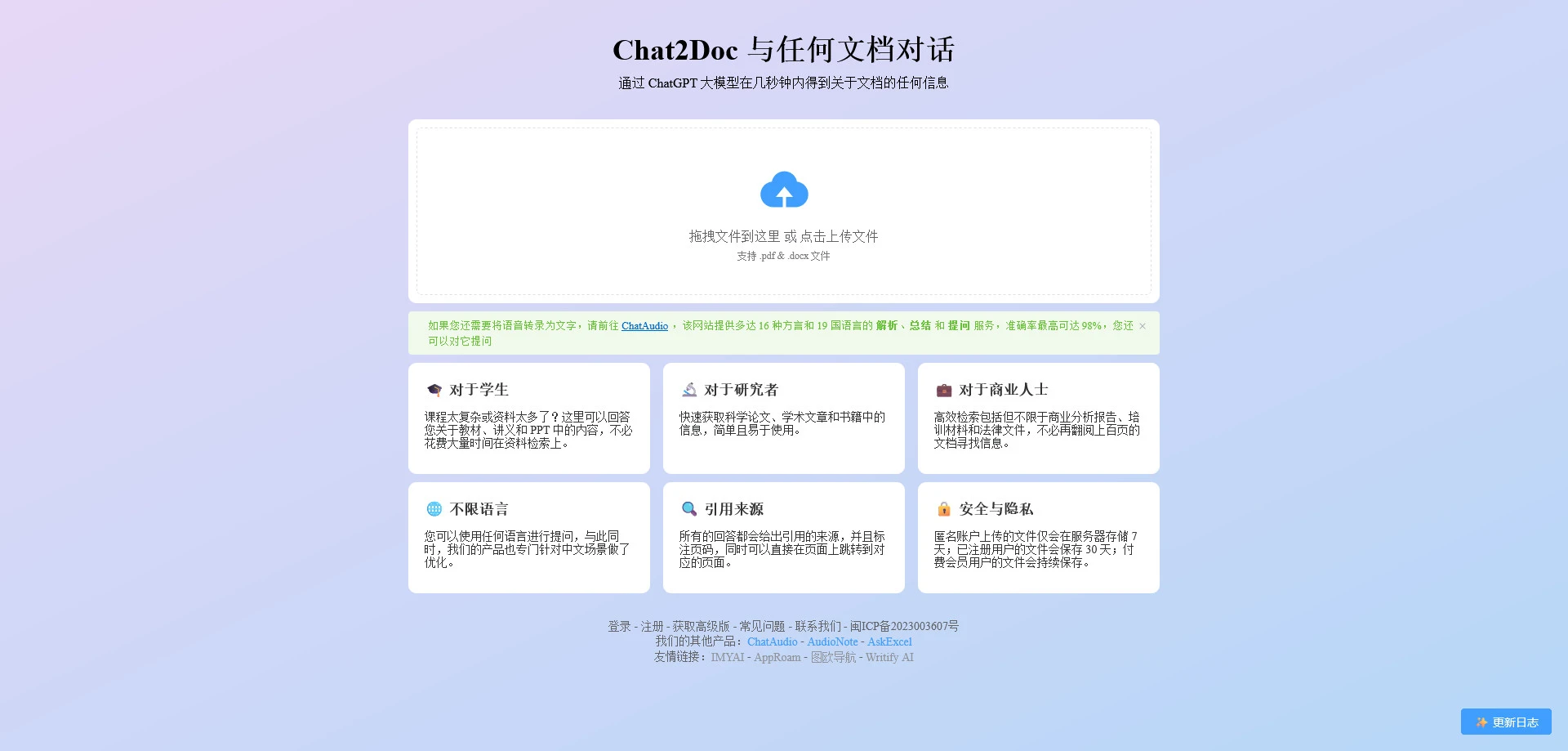 AI工具与服务推荐 - Chat2Doc - AI文档阅读辅助工具 - 特色图片